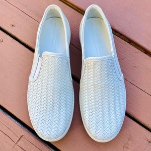 Ecco White Leather Woven Slip-On Sneakers